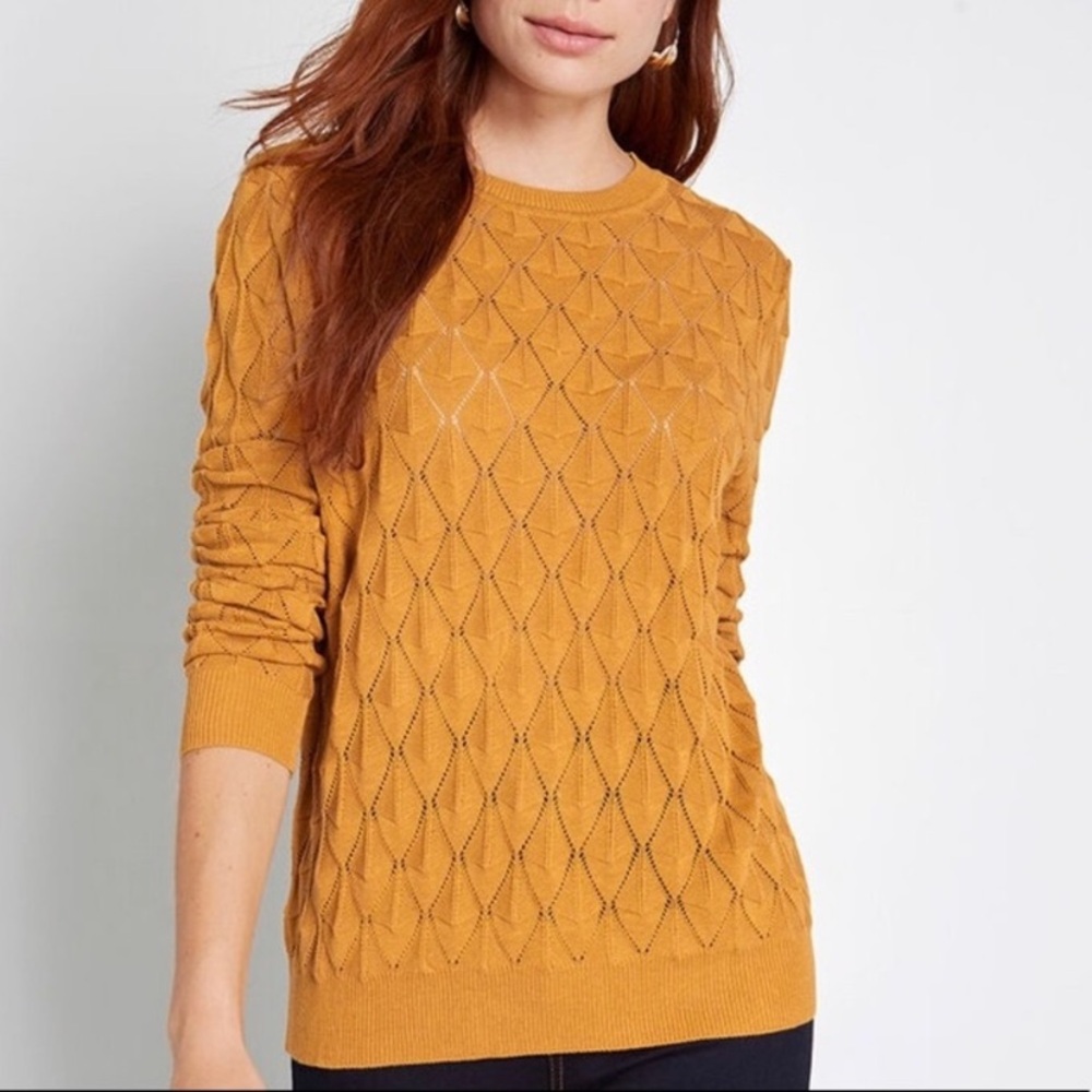 MODCLOTH Pullover Sweater Looking Lively Long Sleeve Crewneck Mustard Yellow XS
